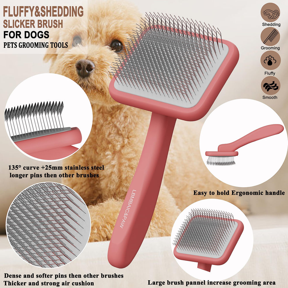 LBMBAIC&PAW poodle slicker brush with long pins reaches roots gently.