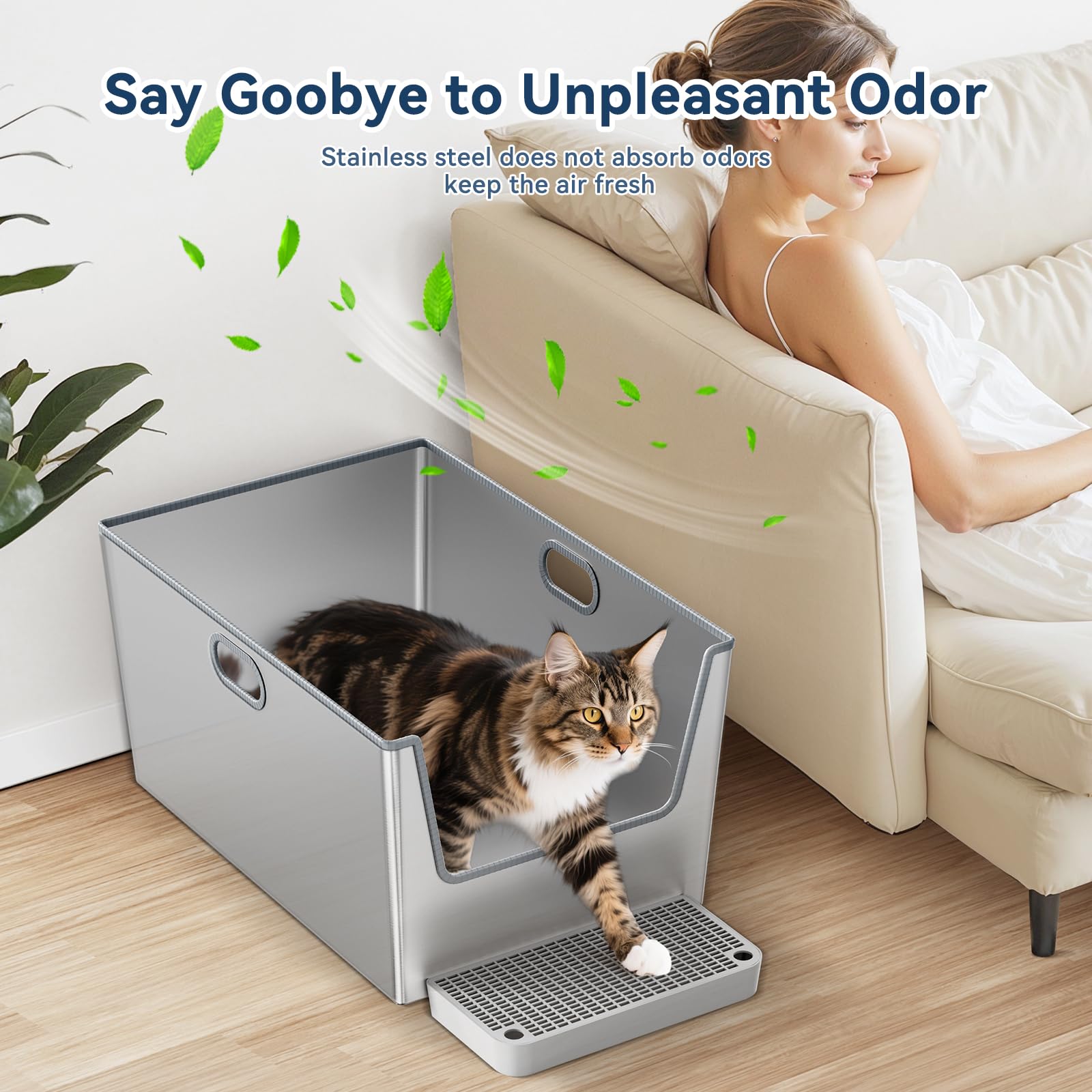 LBXZen 12-inch high sides contain litter and urine effectively.