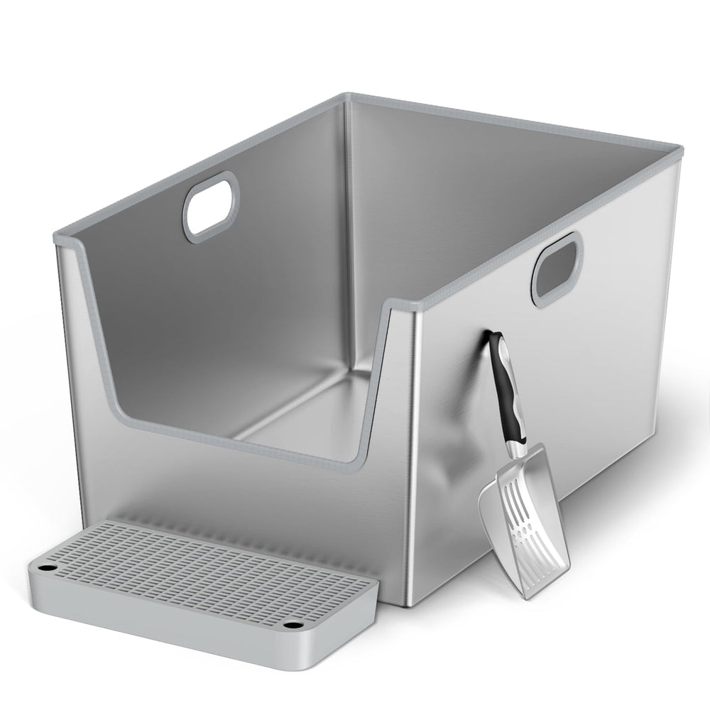LBXZen 40L XXL stainless steel litter box with high sides provides roomy space for big cats.