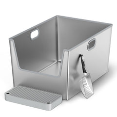 LBXZen 40L XXL stainless steel litter box with high sides provides roomy space for big cats.