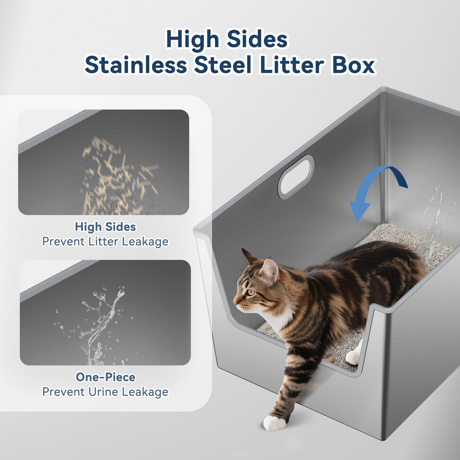 LBXZen one-piece stainless litter box design for easy setup and cleaning.