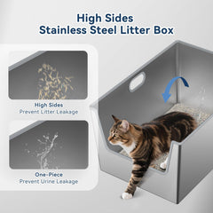 LBXZen one-piece stainless litter box design for easy setup and cleaning.