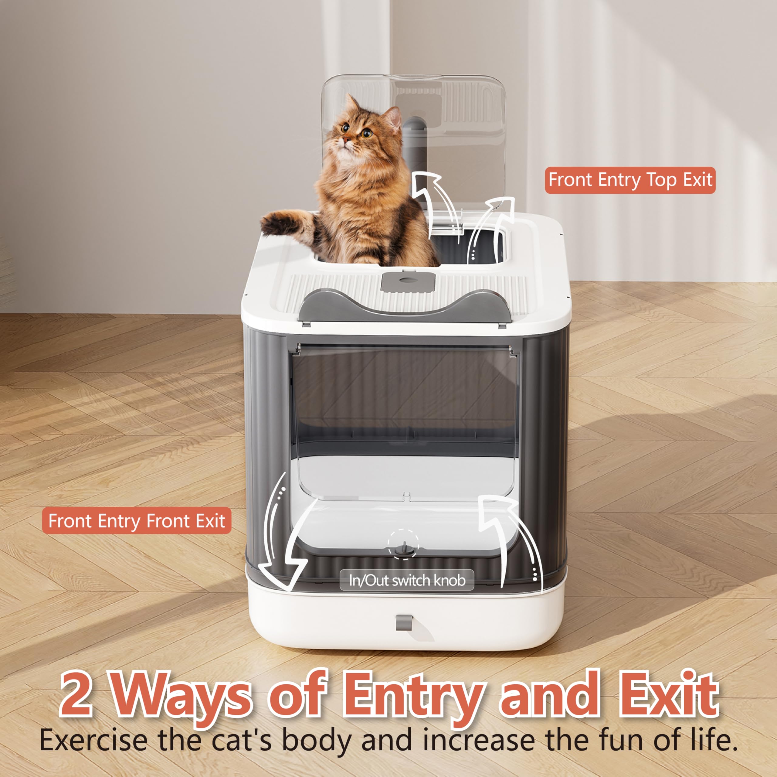 LCZLBRRD 3-modes cat litter box adapts from kitten to adult.