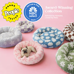 Close-up of plush interior in LE SURE donut bed for snuggling.