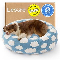 LE SURE donut dog bed in blue 36-inch with plush cushion for cozy naps