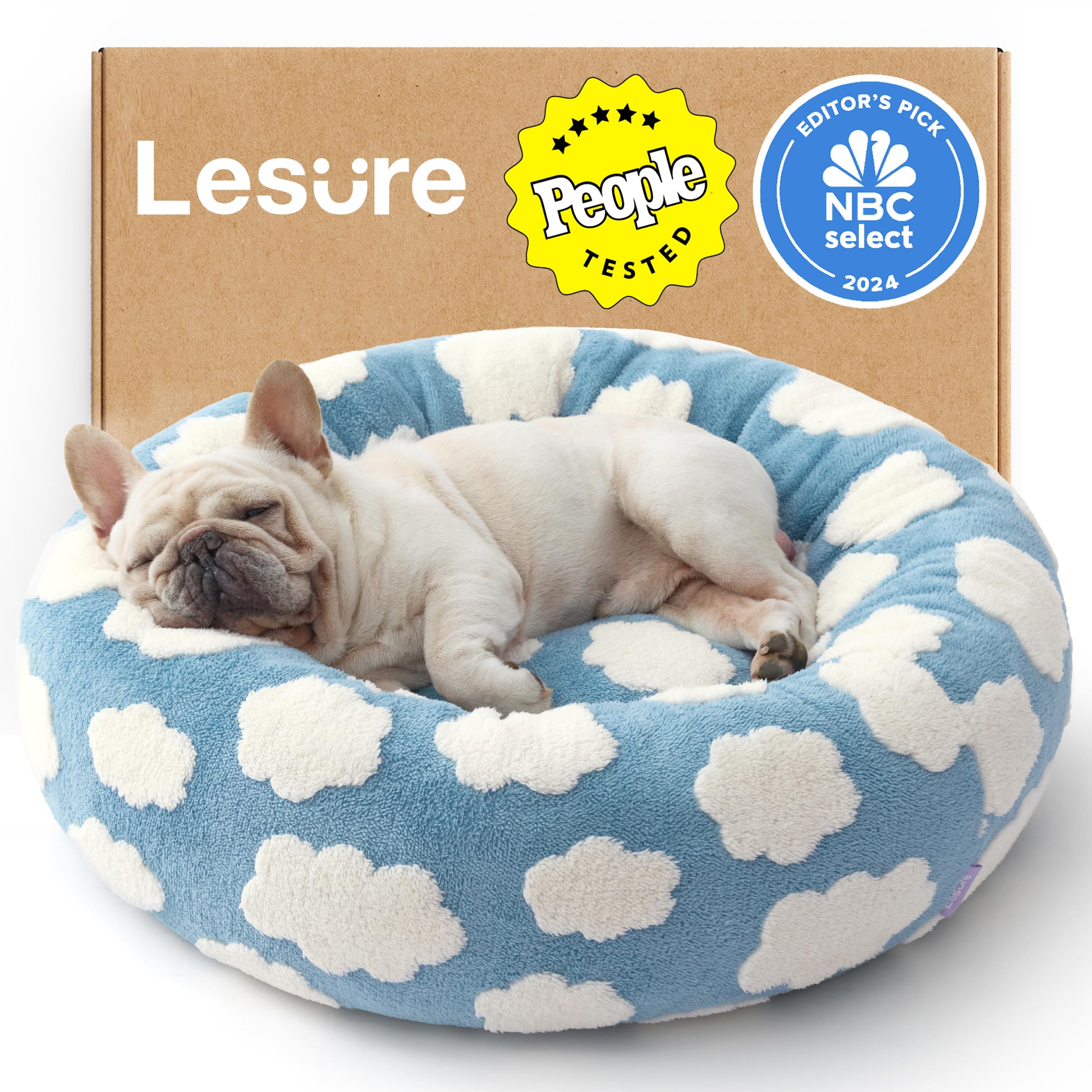 LE SURE Shown on TV donut dog bed front view, cozy round shape for pets