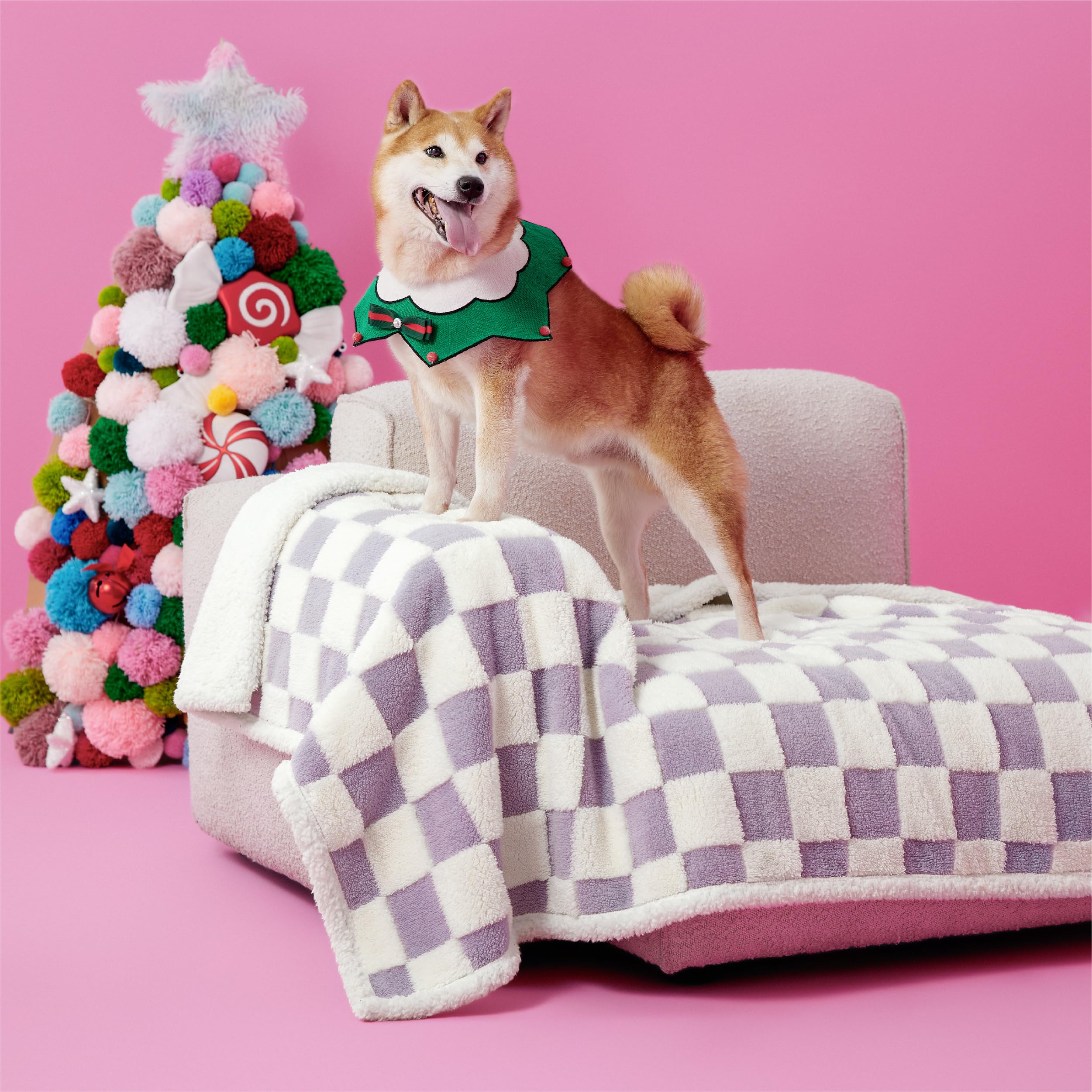 LE SURE waterproof dog blanket with double-sided sherpa and jacquard purple for cozy warmth