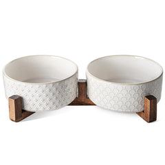 LE TAUCI ceramic dog bowls on acacia wood stand for stylish stability during meals