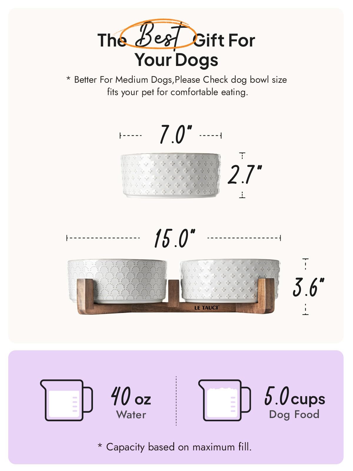 LE TAUCI 7-inch wide-mouth bowls ease feeding for dogs and cats