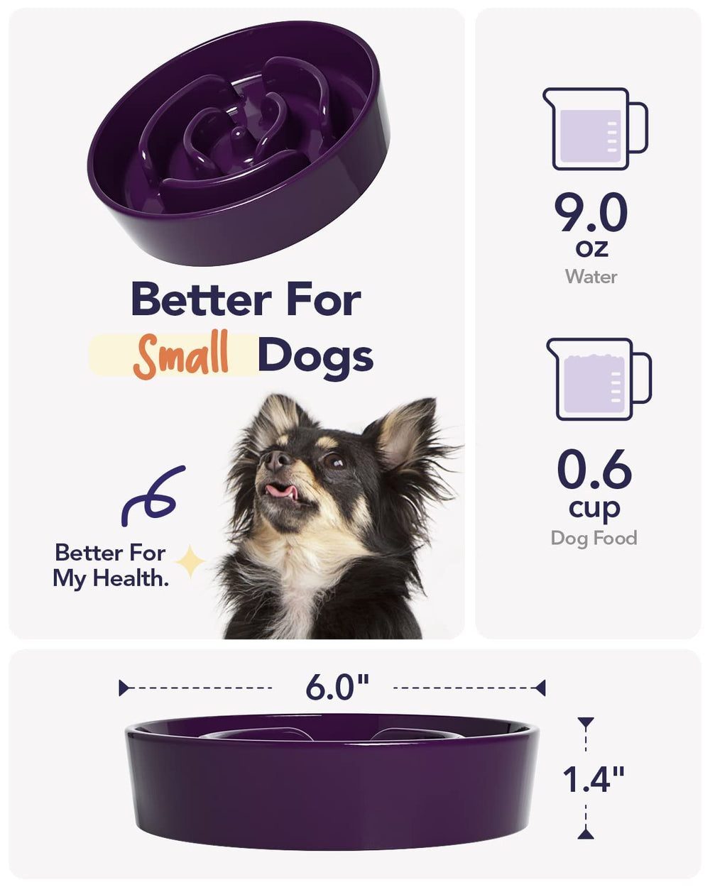 LE TAUCI 0.6-cup capacity, ideal portion for small dogs and cats.