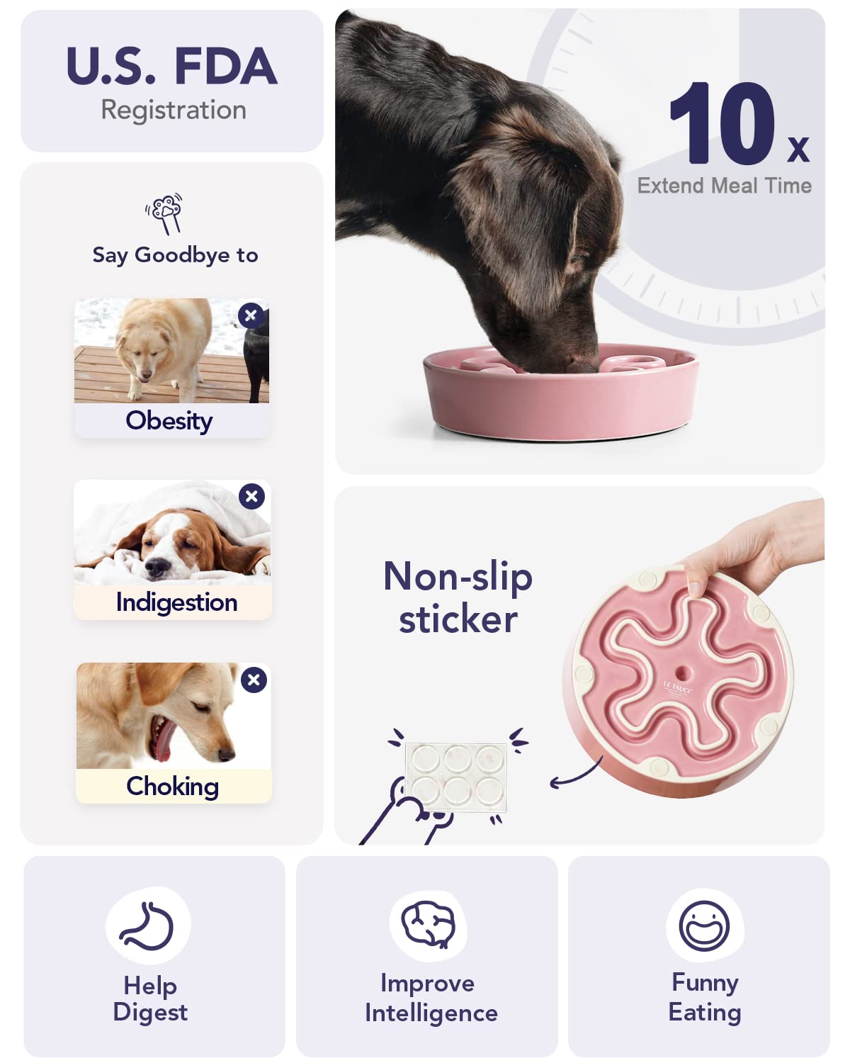 LE TAUCI ceramic dog bowl, dishwasher safe, for effortless cleaning.