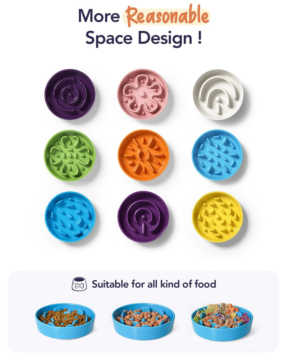 LE TAUCI maze-pattern slow feeder promotes longer mealtime.