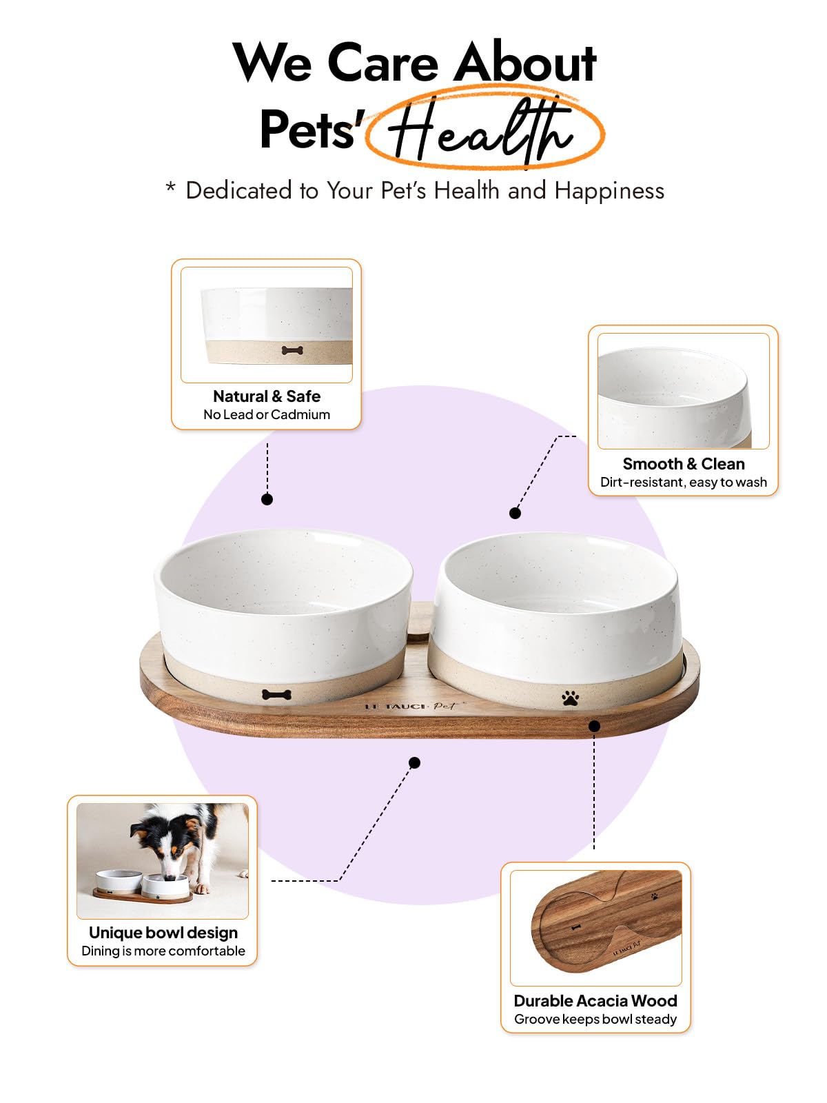 LE TAUCI PET acacia wood tray provides stable support