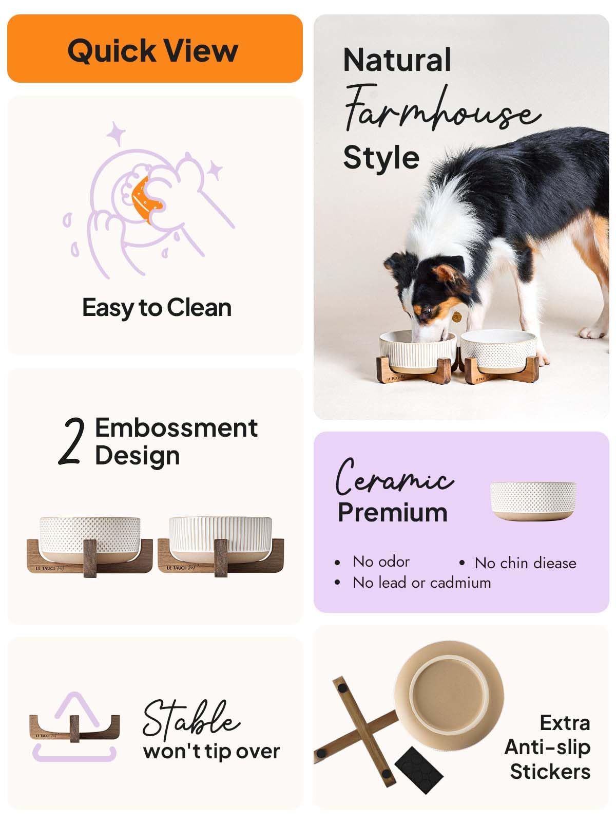 LE TAUCI PET dishware glaze on wood base evokes farmhouse charm.