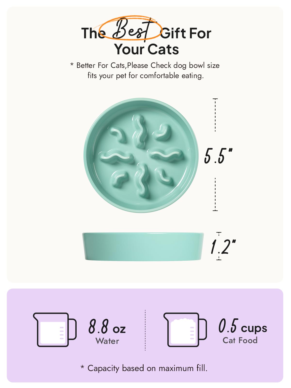 0.5 cup capacity ideal for small breeds.
