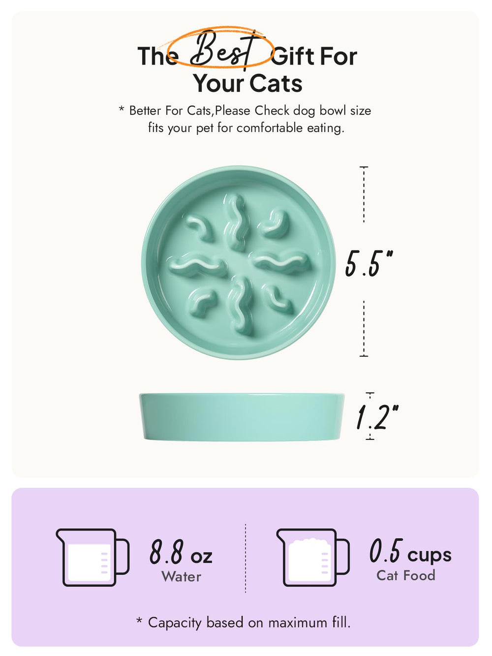 0.5 cup capacity ideal for small breeds.