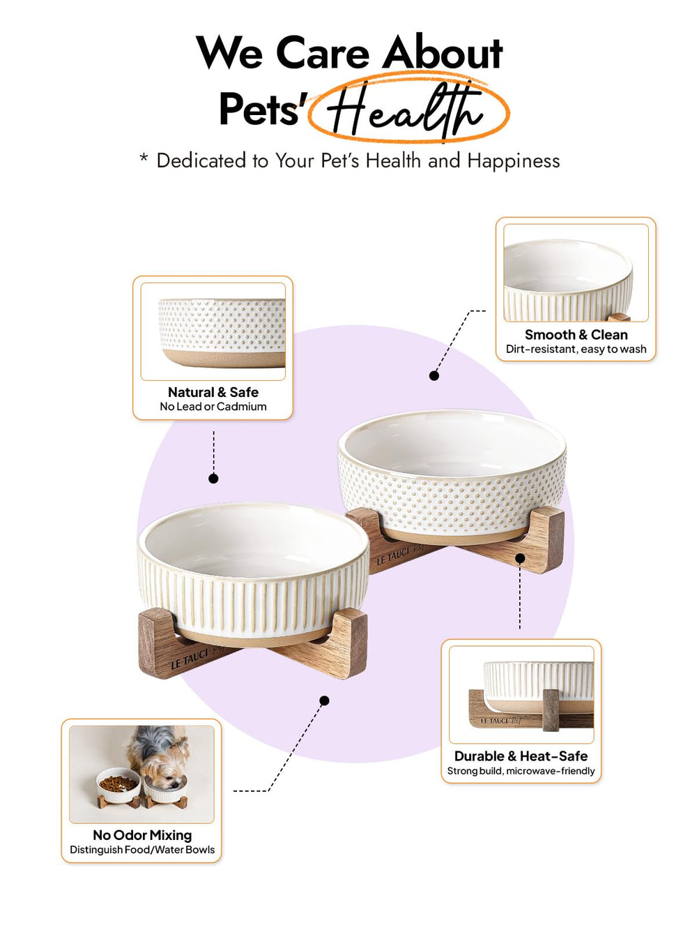 LE TAUCI PET double ceramic bowls keep food and water tidy