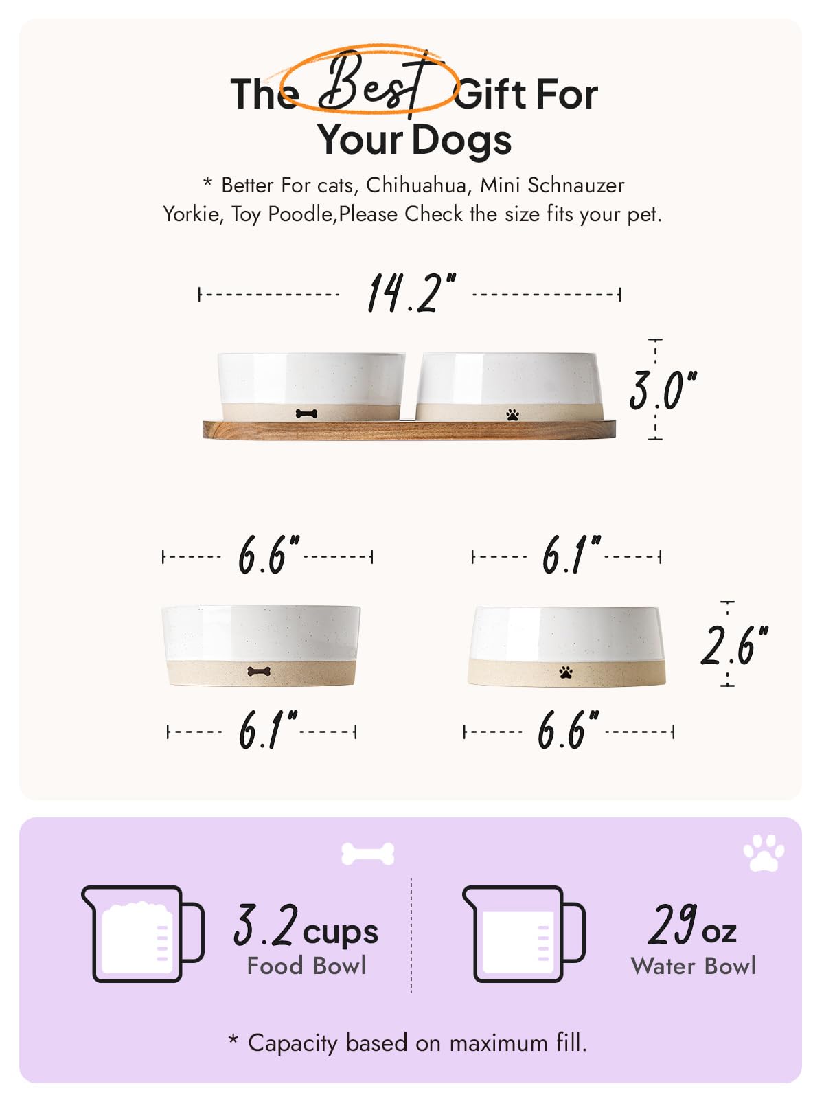 LE TAUCI PET water bowl with narrow rim reduces spills