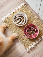 LE TAUCI Pink Bloom ceramic bowl close-up highlighting smooth surface for easy cleaning.