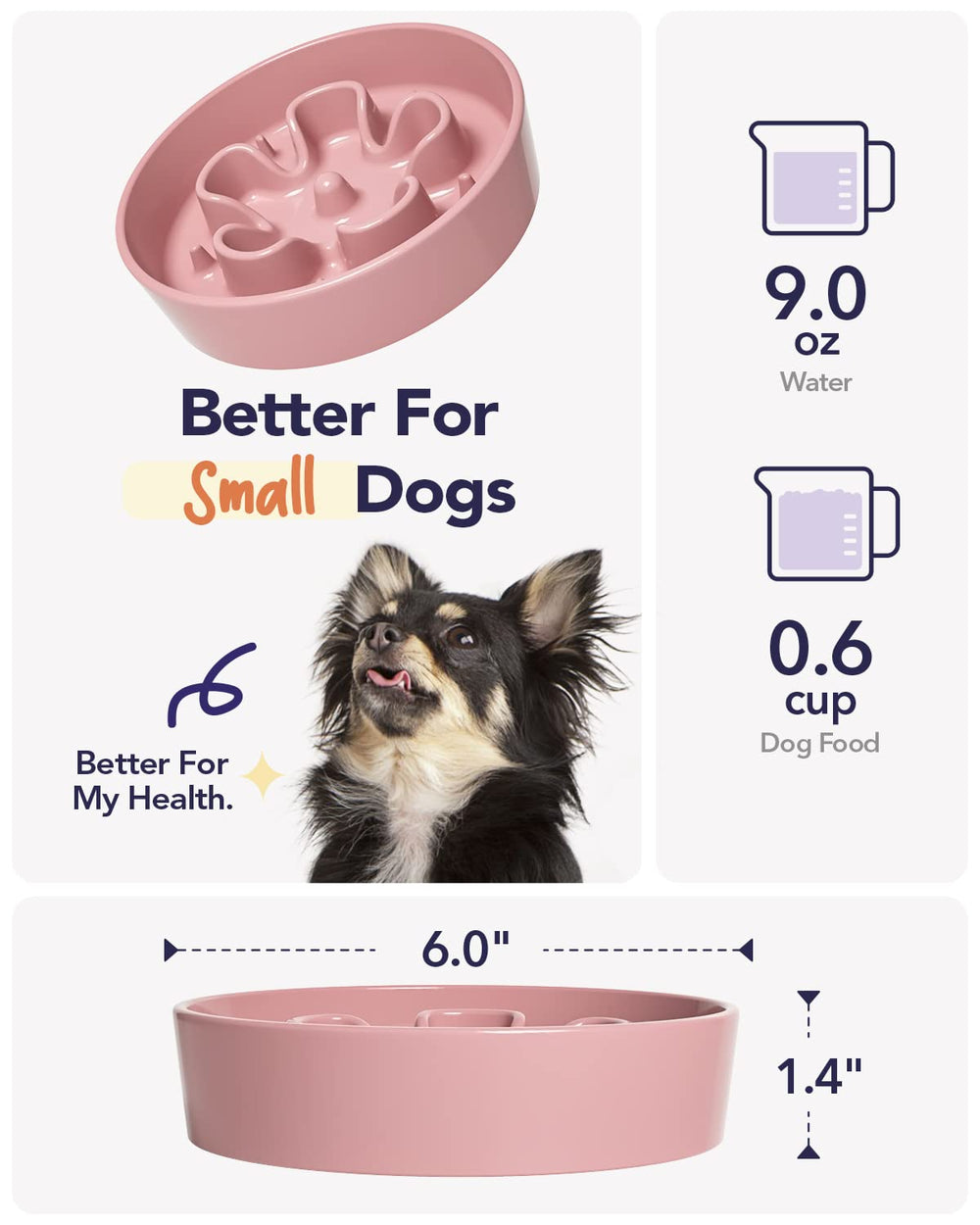 LE TAUCI Pink Bloom slow feeder bowl is dishwasher-safe for quick cleanup.