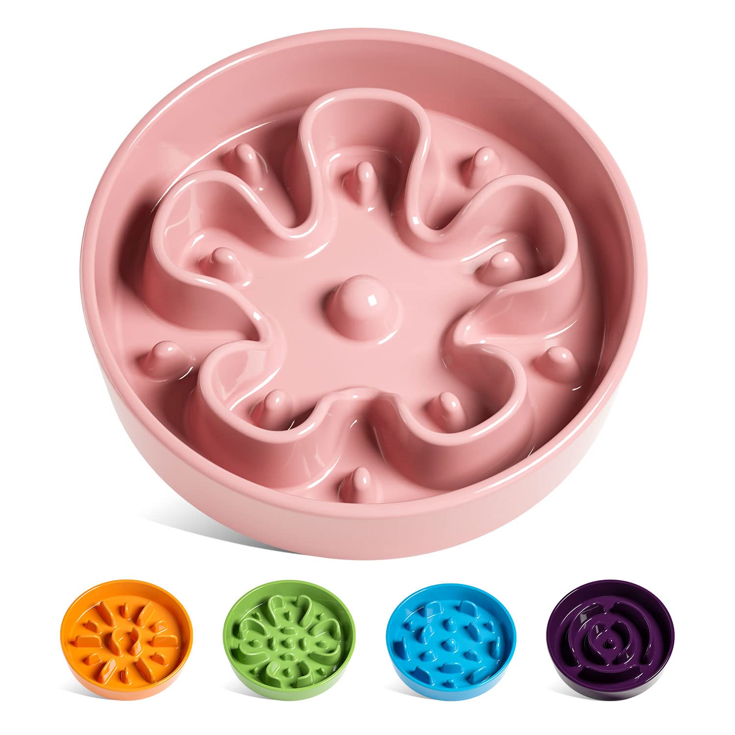 LE TAUCI slow-feeder bowl in pink bloom supports slower eating during meals