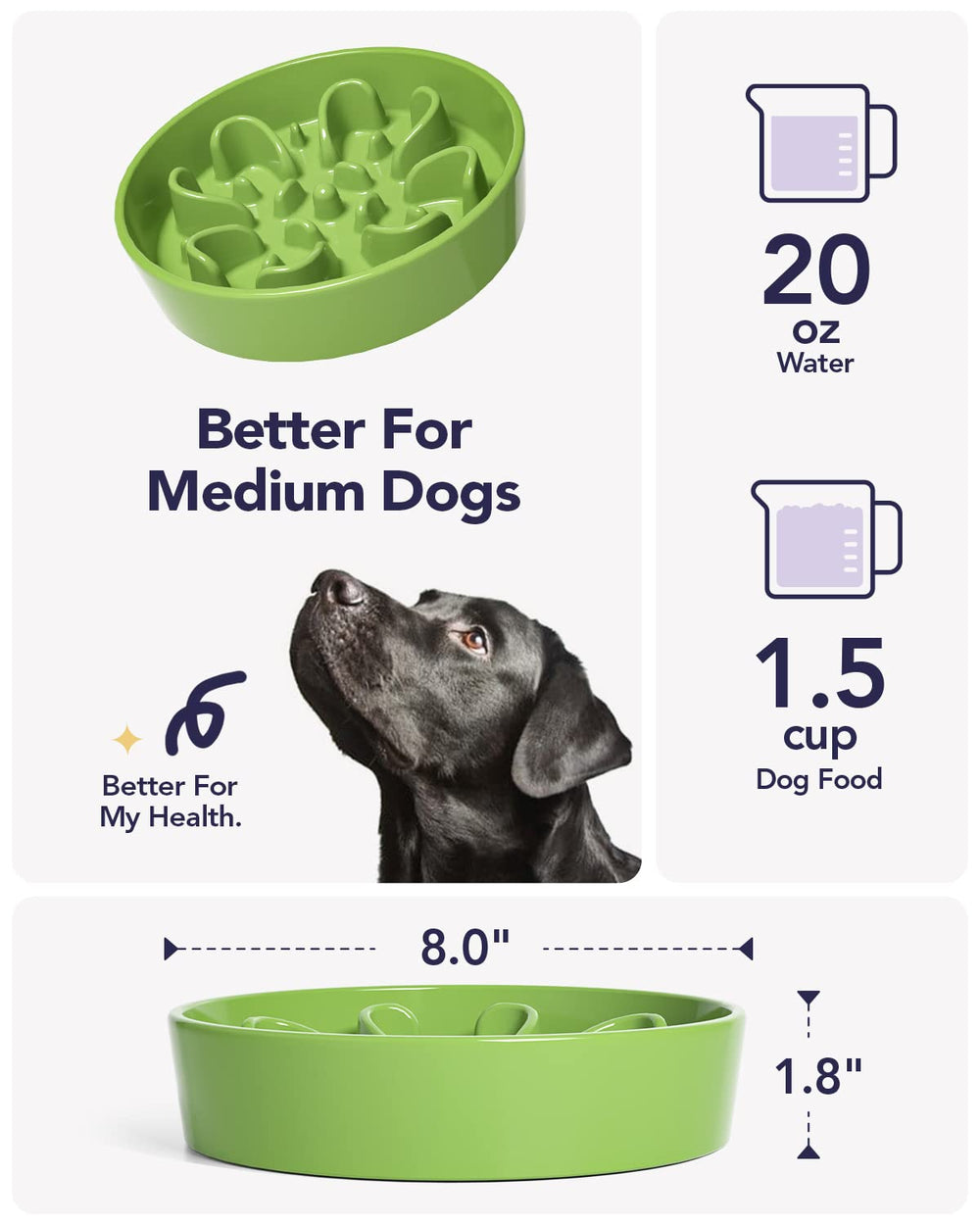 LE TAUCI slow-mealtime maze pattern helps slow eating during treats.