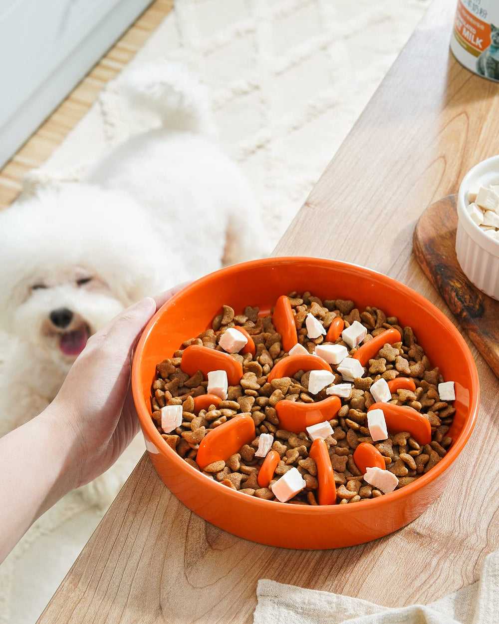 LE TAUCI sun orange ceramic bowl with non-slip base supports stable mealtimes.