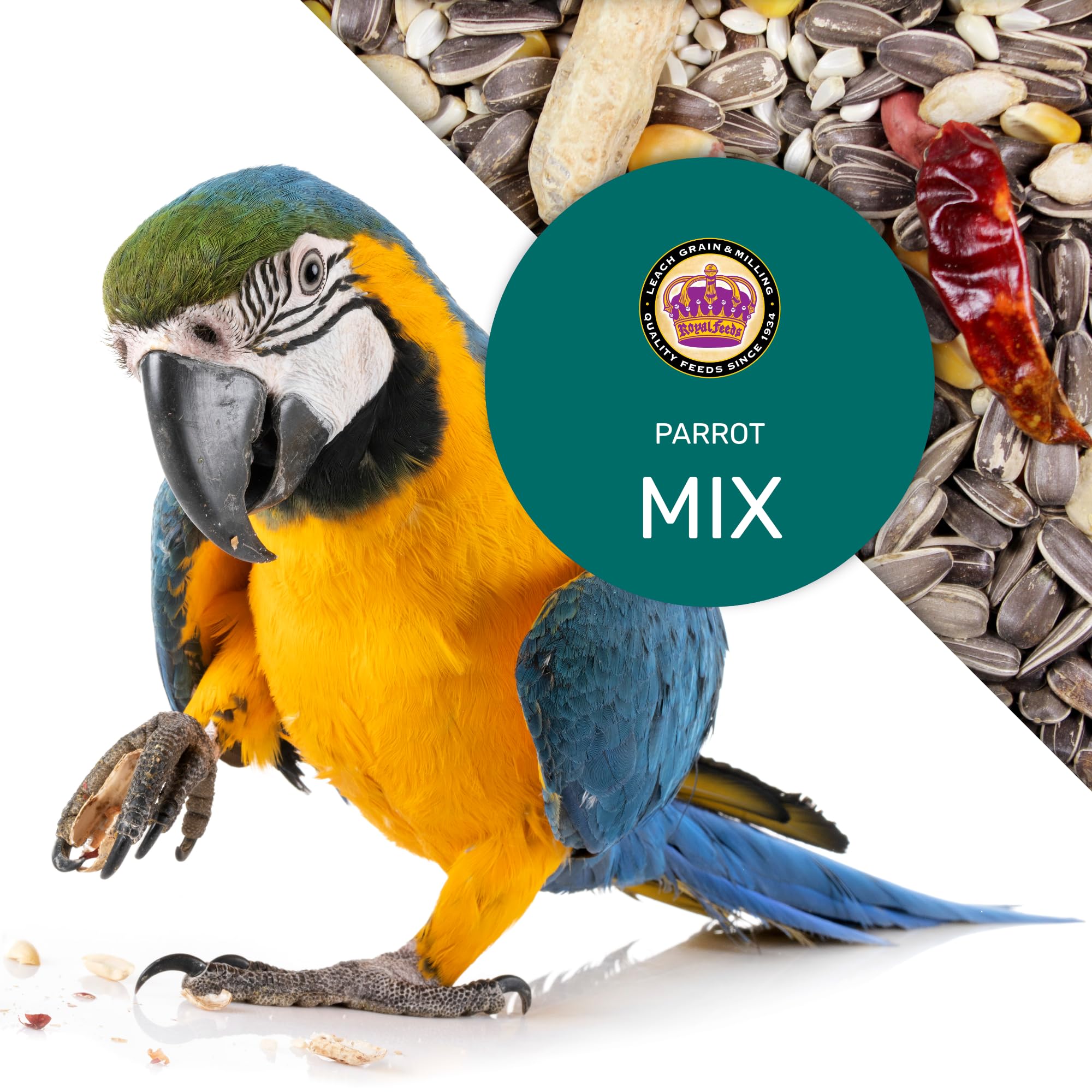 LEACH GRAIN AND MILLING CO Parrot digestive well-being ingredients, fiber supports gut health.
