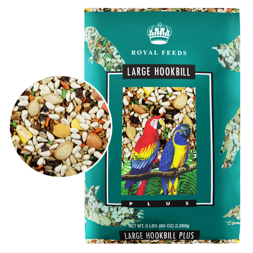 LEACH GRAIN & MILLING CO Large Hookbill Plus packshot shows premium parrot seed blend for vitality.