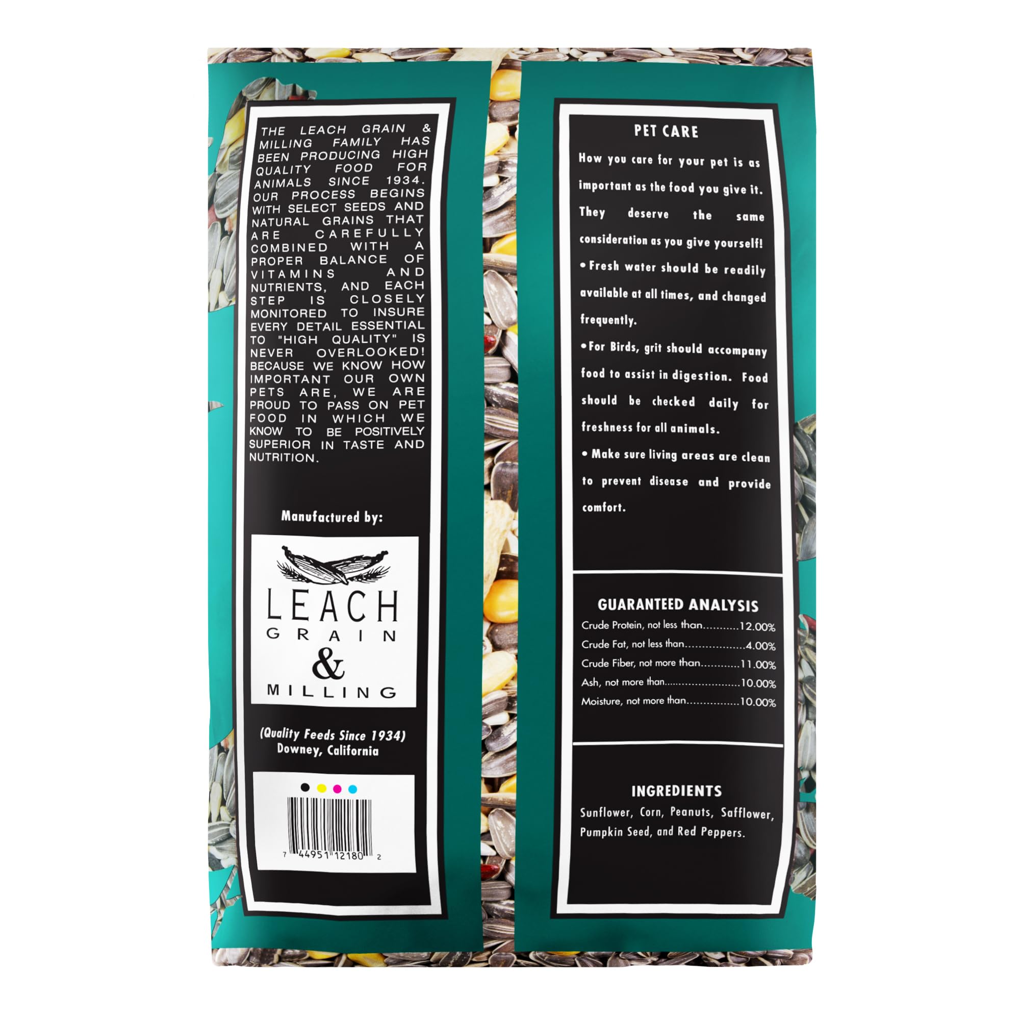 LEACH GRAIN AND MILLING CO Parrot Mix ingredients closeup, diverse seeds and fruits for variety.