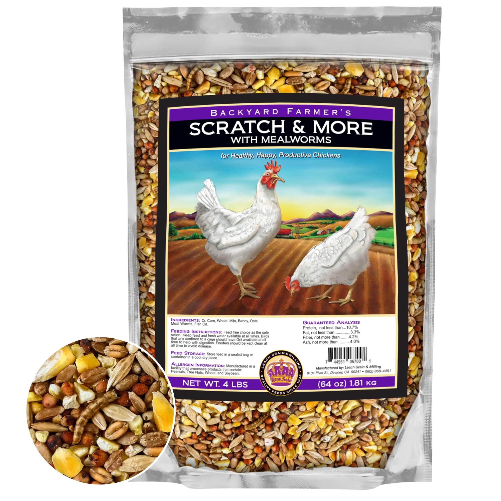 Leach Scratch & More 5-grain mix bag for balanced nutrition supporting healthy plumage.