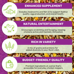 Leach Scratch & More fish oil inclusion provides essential fats for flock health.