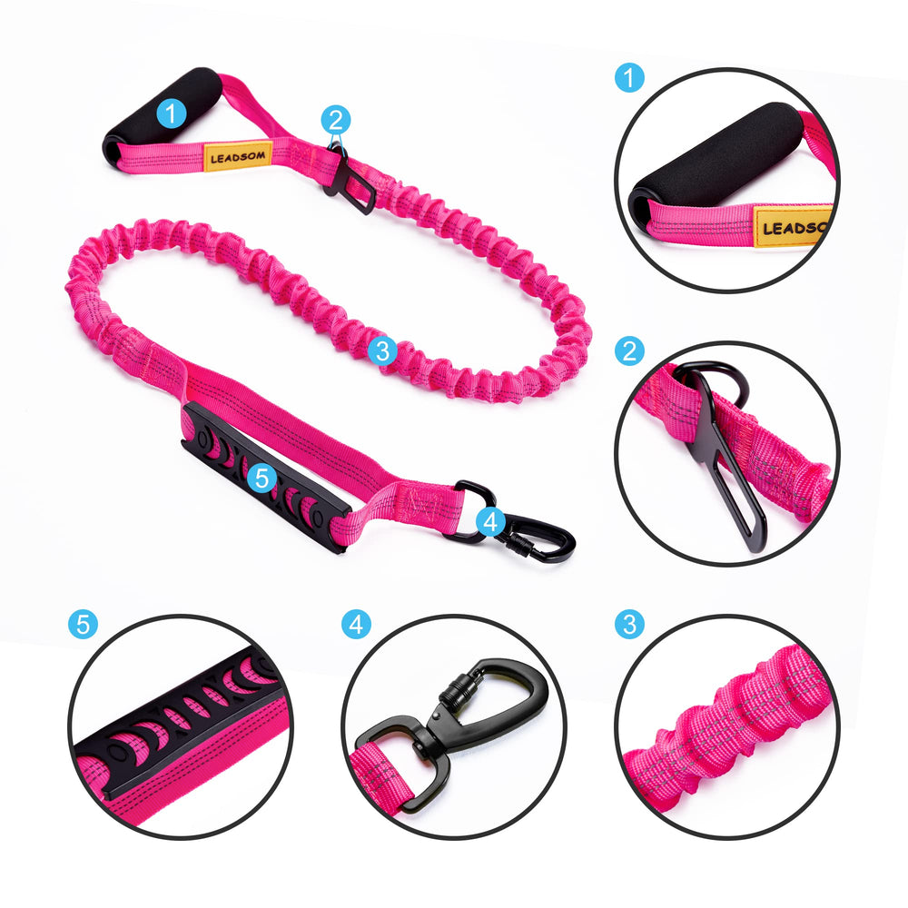LEADSOM hot-pink heavy-duty elastic leash suitable for active dogs.