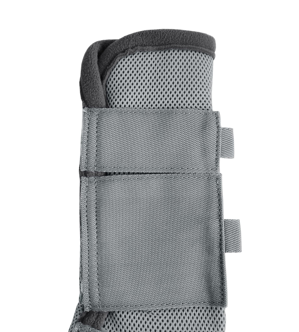 LEAFOREST Horse Fly Boots on rear left leg showing snug Velcro closure.