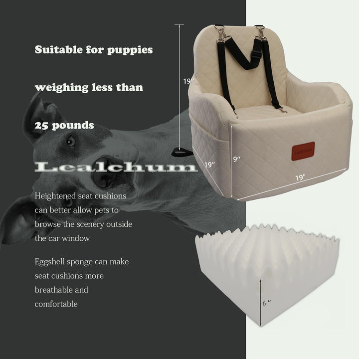 Lealchum booster seat elevated view highlights pet eye level and comfort