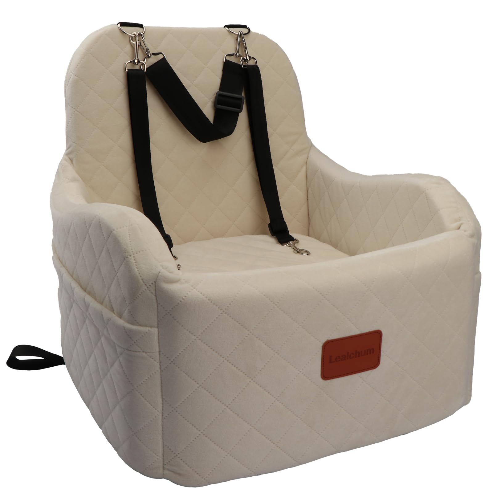 Lealchum dog booster car seat beige texture closeup showing ultra-soft fabric