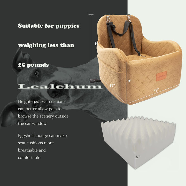 Lealchum booster seat in coffee, front angle showing compact footprint for small cars