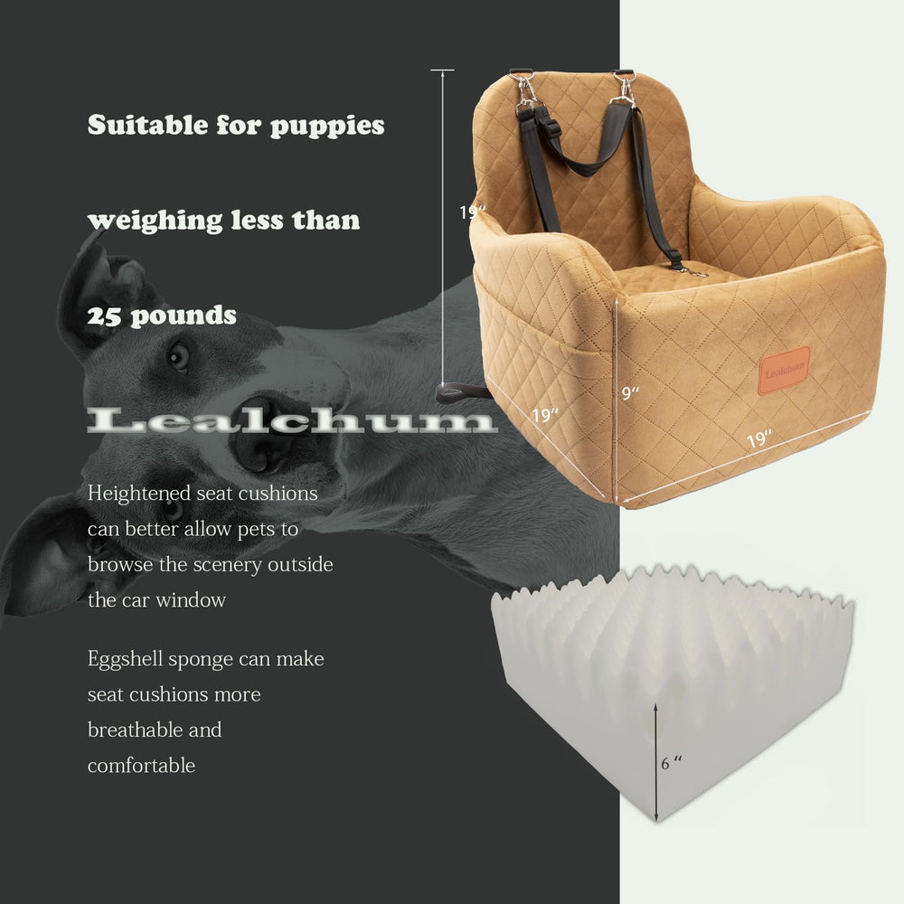 Lealchum booster seat in coffee, front angle showing compact footprint for small cars