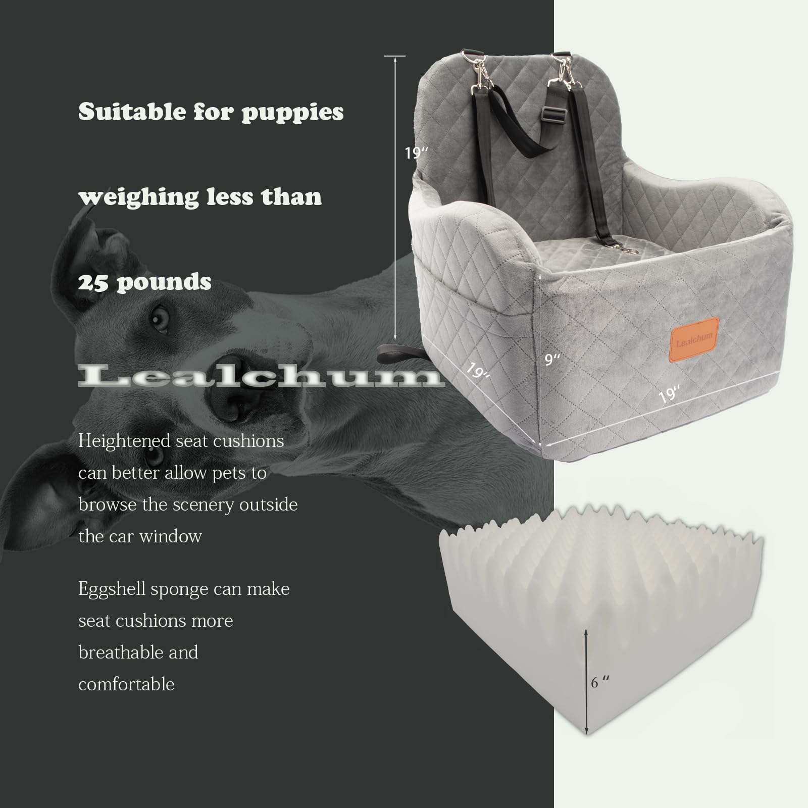 Lealchum booster seat front view keeps your dog nestled safely and comfortably.