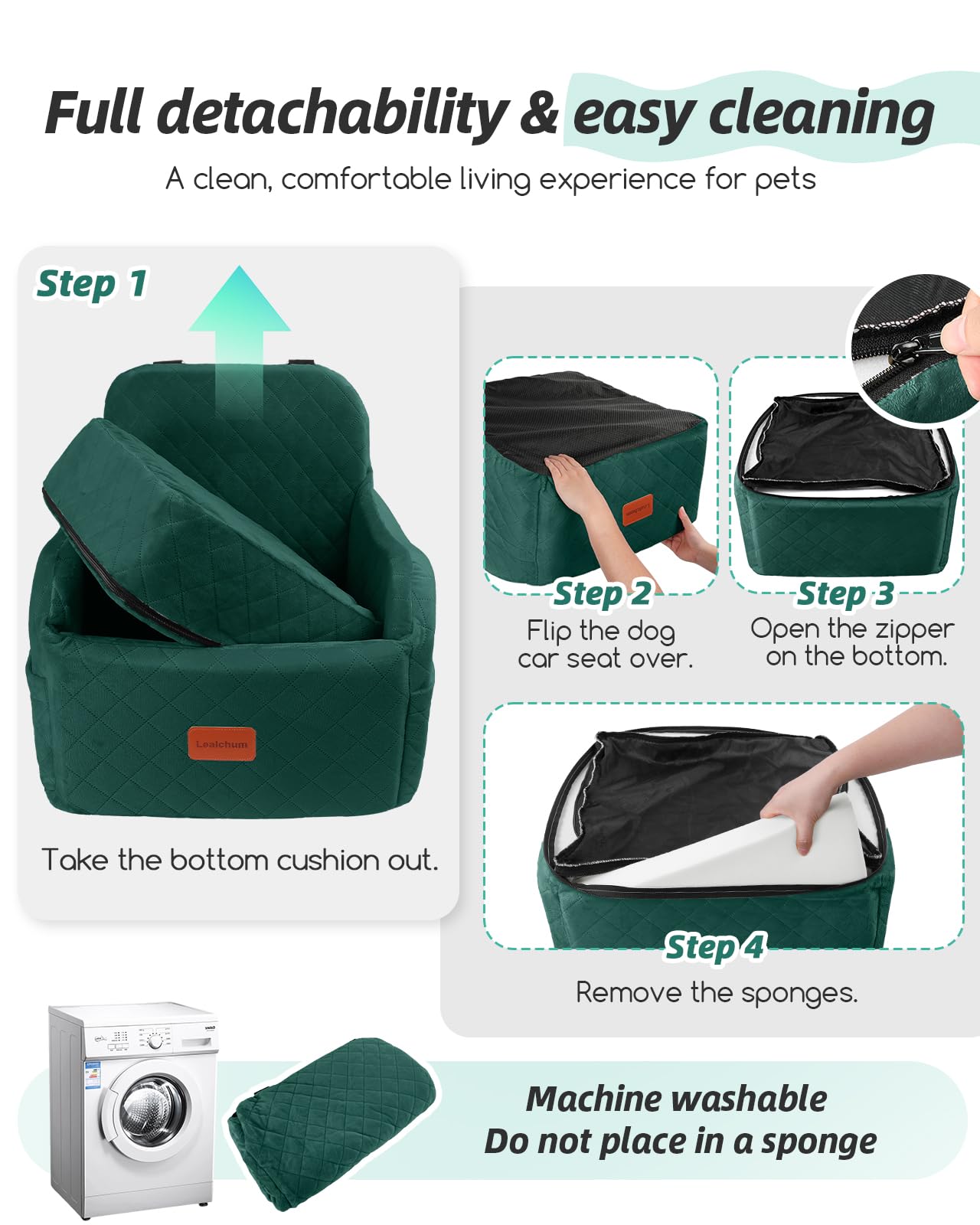 Lealchum dog booster seat detachable-washable design simplifies cleaning after adventures.
