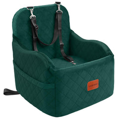 Lealchum dog booster seat front view demonstrates secure harness compatibility for safe travels.