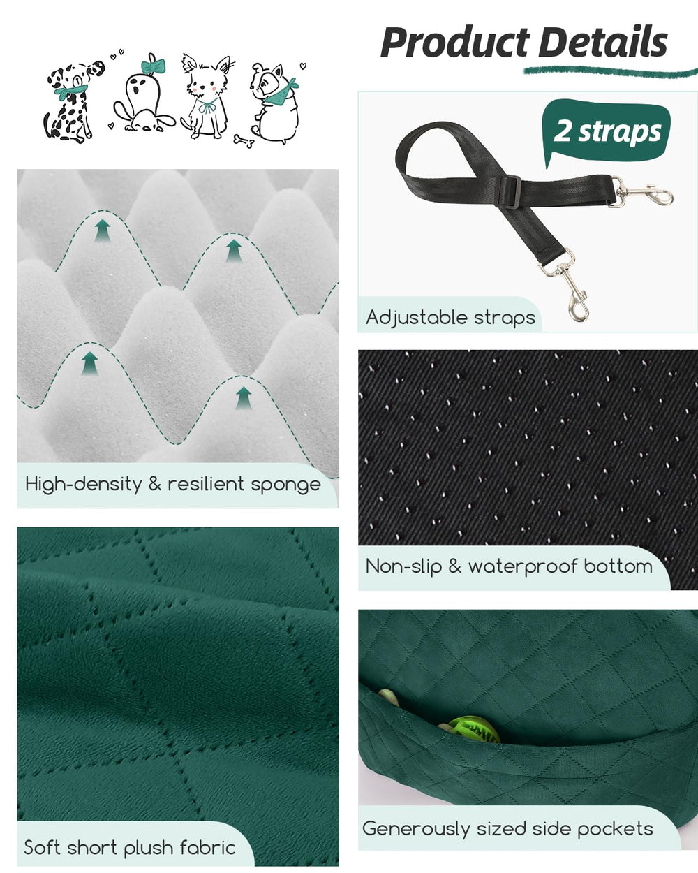 Lealchum dog booster seat memory foam cushion enhances pet comfort on every ride.