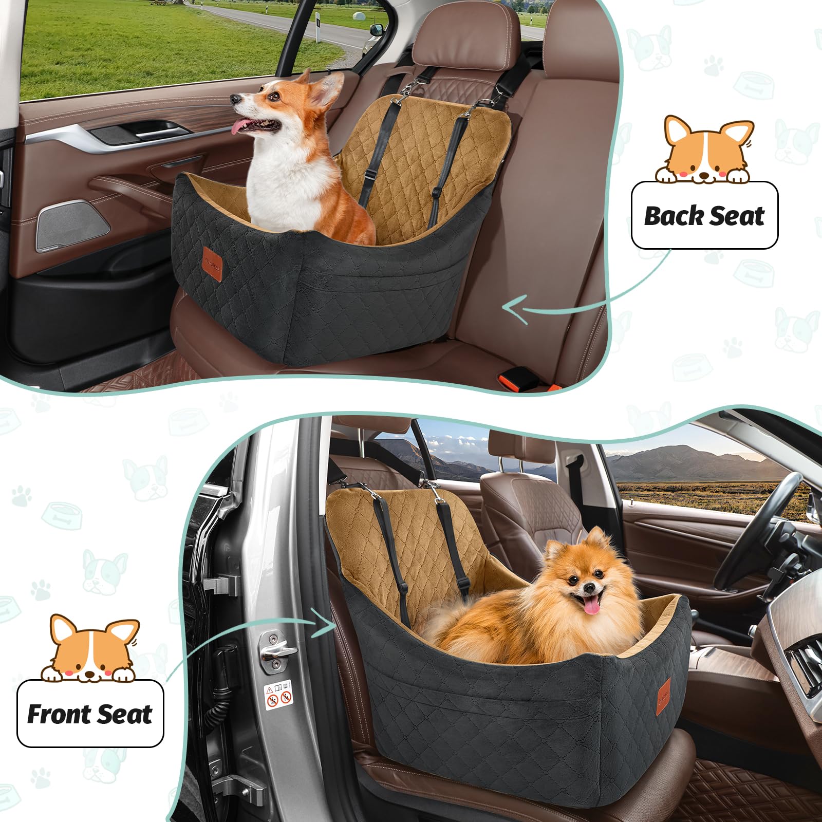 Lealchum dog booster seat includes two adjustable leashes for added security.