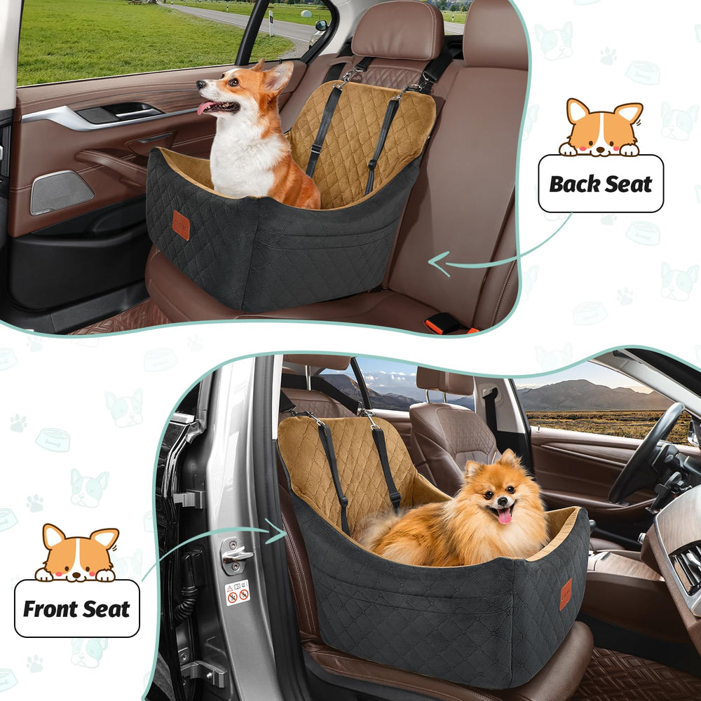 Lealchum dog booster seat includes two adjustable leashes for added security.