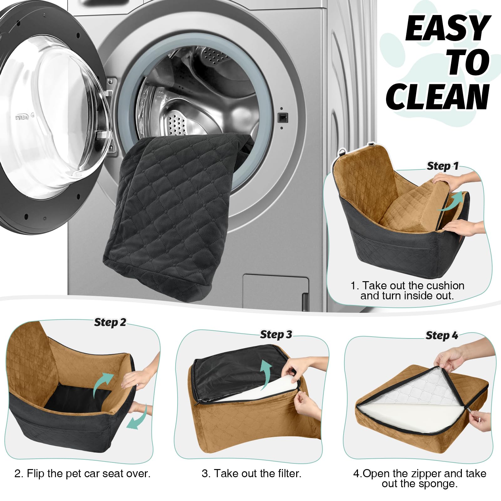 Lealchum dog booster seat washable cover simplifies cleaning after adventures.