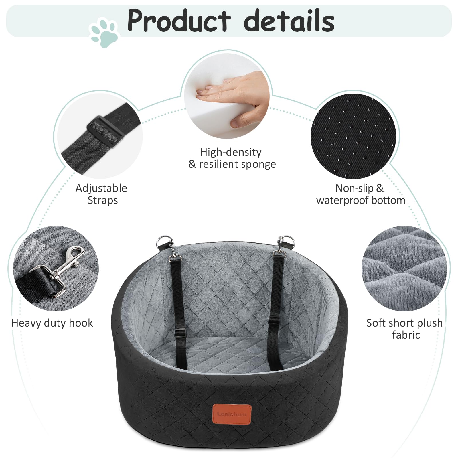 Lealchum seat with adjustable shoulder straps for a snug, safe fit.