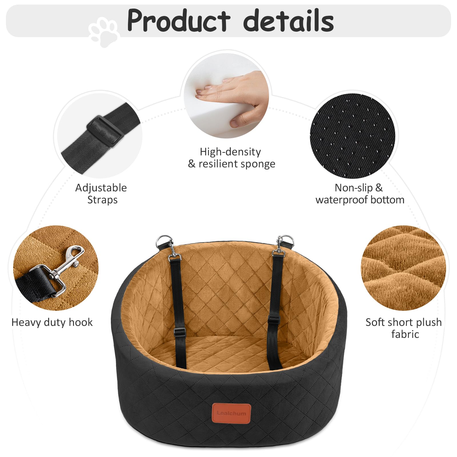 Lealchum Dog Car Seat anti-slip base maintains stability during drive.