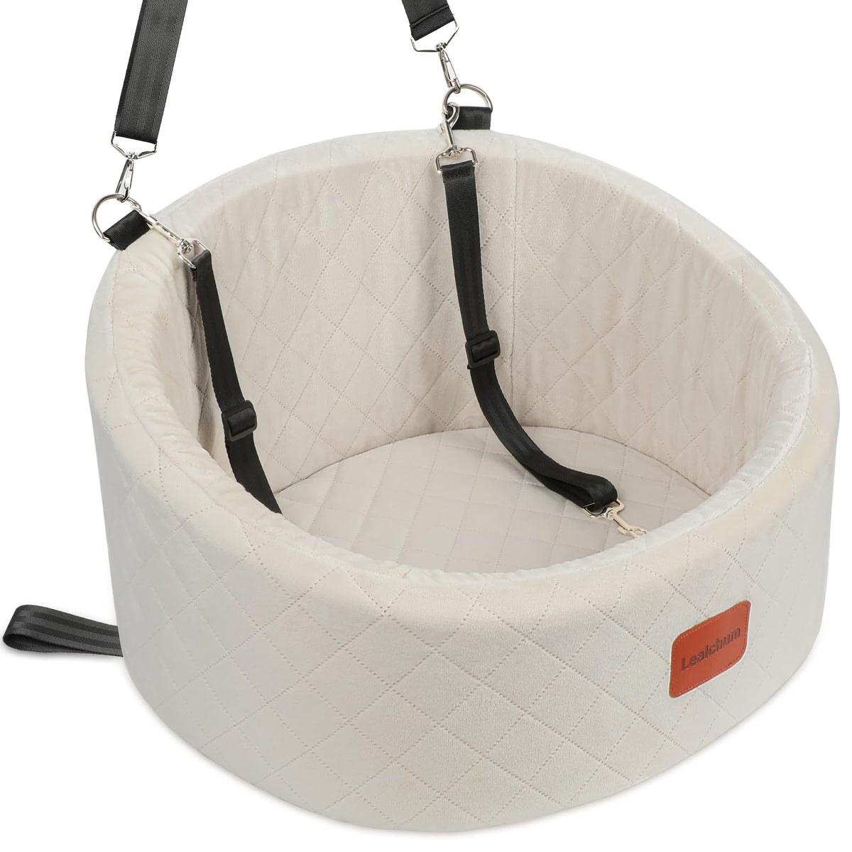 Lealchum dog car seat beige with ultra soft fabric for cozy rides