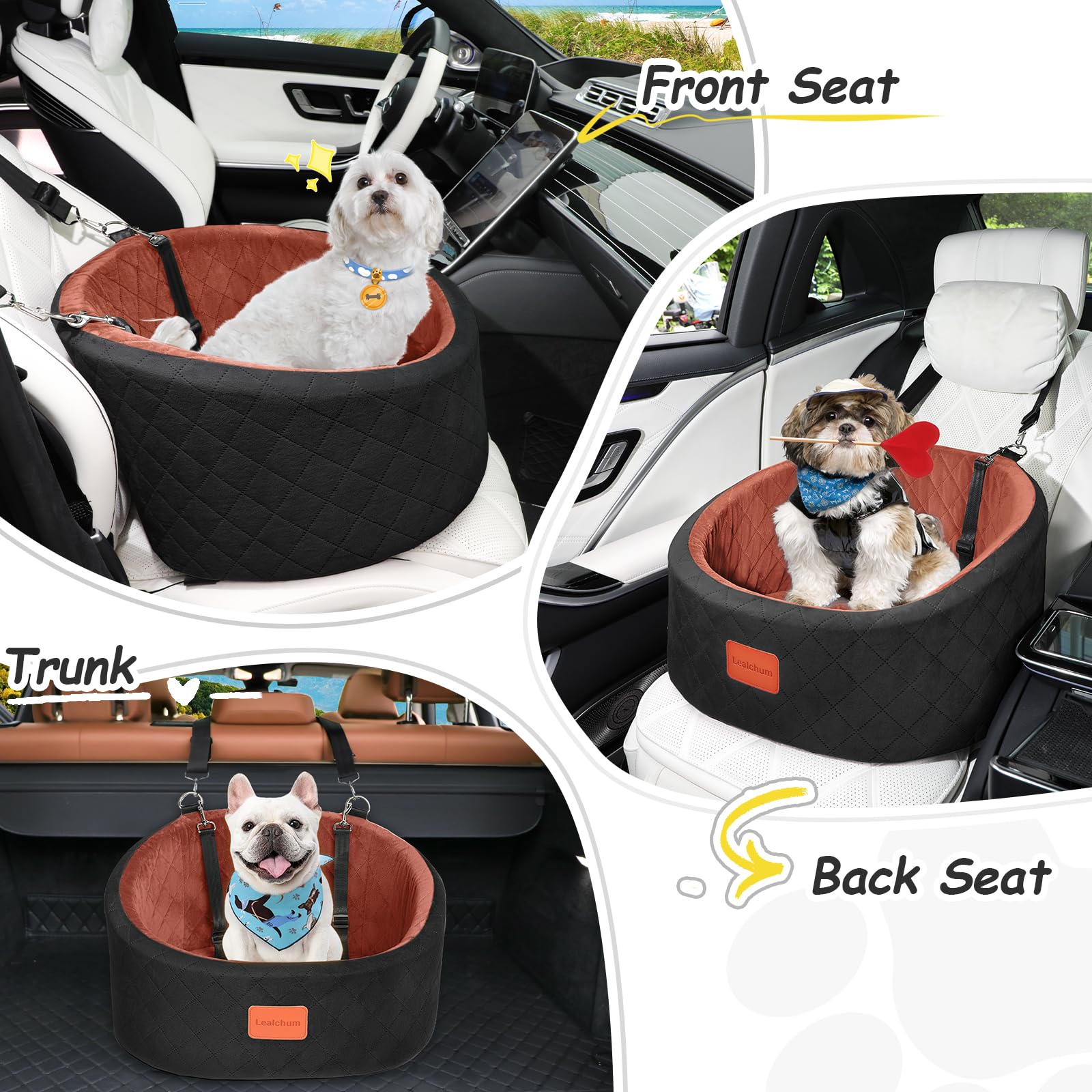 Lealchum dog car seat in black and brown blends with any car interior.