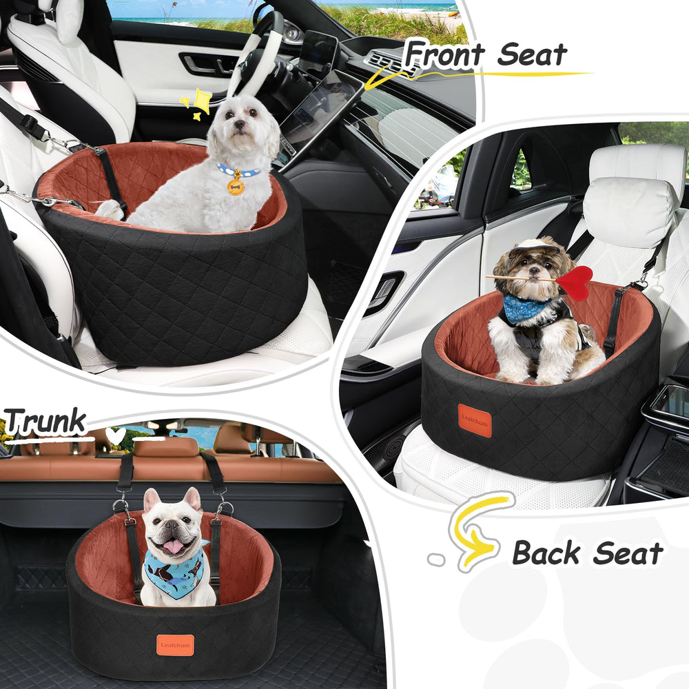 Lealchum dog car seat in black and brown blends with any car interior.